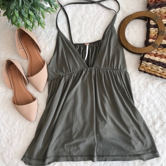 Free People Tops - Free People Tank Top Green Cross Back